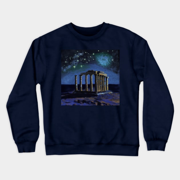 Temple of Poseidon Ancient Greece Oil Painting Crewneck Sweatshirt by soulfulprintss8